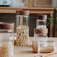 Accessoires de Cuisine Bocaux de Rangement en Verre Borosilicaté Qualité Alimentaire Type Fileté avec Couvercle en Bois d'Acacia Hermétique pour Épices
