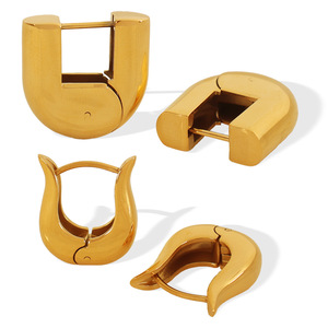 ต่างหูทรงตัวยูทันสมัย ดีไซน์เรขาคณิต ทำจากโลหะผสมสังกะสีสีทอง สำหรับผู้หญิง เครื่องประดับโดดเด่น - Product Image 5