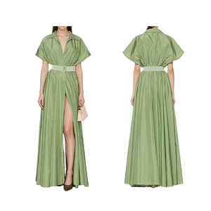 Vestido de fiesta elegante para chicas con cintura alta personalizada y cinturón extraíble, vestido sexy con cuello en V profundo y cómodo, cierre frontal con botones, vestido verde. - Product Image 1