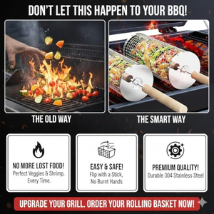 Panier de barbecue SeeMore à long manche en acier inoxydable 304 avec poignée en bois amovible, empilable, portable et compatible lave-vaisselle - Product Image 6