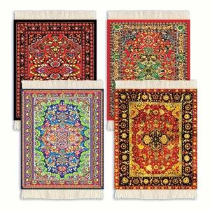 Lot de 4 dessous-de-verre en tissu absorbant et caoutchouc, style tapis turc oriental, pour cuisine et salle à manger, protection anti-déversement - Product Image 1