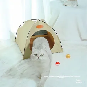도매 방수 통기성 접이식 휴대용 팝업 애완동물 텐트 침대 사각형 솔리드 버튼 잠금 고양이 강아지 집 소형견용 - Product Image 6