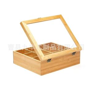 กล่องเก็บถุงชาและกาแฟไม้พร้อมฝาแก้ว 31.7X28X11.4 ซม. หลายช่องสำหรับถุงชาสมุนไพรและชานม - Product Image 5