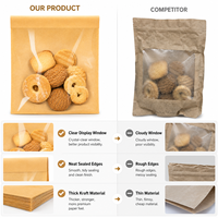 Sac en papier kraft auto-adhésif de qualité alimentaire avec logo personnalisé et grande fenêtre, pochette d'emballage alimentaire pour boulangerie, biscuits et pain