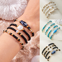 Bracelets Bohèmes Géométriques Perlés pour Femmes, Bijoux Élastiques Empilables Thème Océan et Plage avec Coquillages et Œil de Poisson, Idéal pour l'Été et les Fêtes