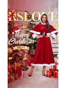 <span class=keywords><strong>Robe</strong></span> maxi à capuche pour femme sur le thème de Noël, tenue de spectacle pour fête de Noël, rouge et blanc avec ceinture. - Product Image 2