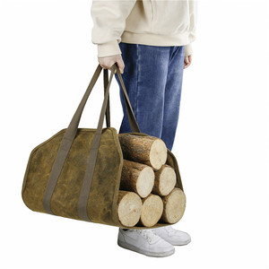 Bolsa de Lona Reforzada para Leña, 16 Oz, Gran Capacidad, Bolsa de Almacenamiento de Leña para Exteriores, Color Lodoso, Portátil - Product Image 3
