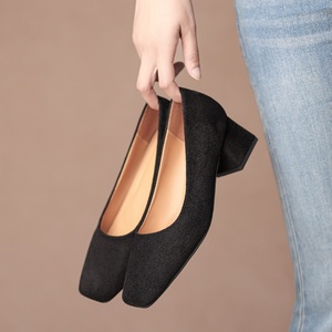 2022 New Women's <strong>Small</strong> Leather Shoes Plus Size 41 <strong>Black</strong> Square Toe Shallow Thick <strong>Heel</strong> PVC High Spring Work Shallow Thick <strong>Heel</strong> - Product Image 4