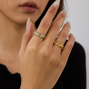 Star Adjustable Opening <b>Ring</b> 18K Gold Stainless Steel Unisex Jewelry Gift Geometric Shape Design - Product Image 2