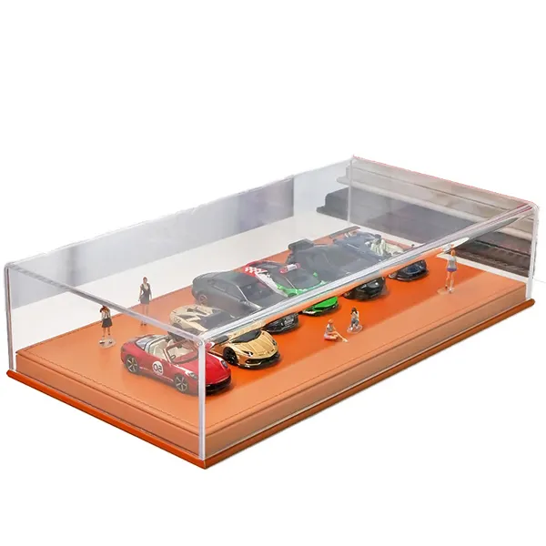 kivcmds 1:64 One-piece high translucent acrylic diorama display case leather base car model storage box desktop ornaments