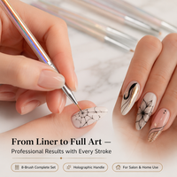 Lot de 8 pinceaux à ongles en gel avec manche en plastique pailleté, poils en nylon doux, pour gel UV, dessin et manucure en salon
