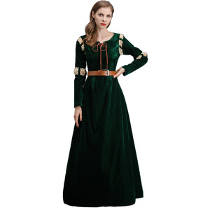 Robe de cosplay Brave Merida, costume médiéval en velours vert avec ceinture pour femmes - Product Image 3