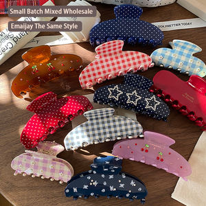 Pinza de Pelo con Diseño Personalizado de Cerezas <span class=keywords><strong>Dulces</strong></span> y Estrellas con Brillantina y Diamantes de Imitación para Mujer, Accesorios para el Cabello de Acetato Francés - Product Image 1