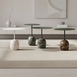 Tavolino Rotondo <span class=keywords><strong>in</strong></span> Marmo dal Design Moderno e Minimalista |   Tavolino Angolare e Comodino <span class=keywords><strong>in</strong></span> Stile Nordico per Balcone e Area Relax - Product Image 1