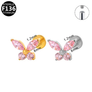 Butterfly <b>Titanium</b> F136 Ear <b>Studs</b> With Crystals For Cartilage Piercing Jewelry Gift - Product Image 5