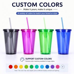 Wholesale 12oz 16oz 22oz 24oz BPA Free Double Wall Acrylic Clear Juice Water Tumbler Tea Plastic Coffee <b>Mug</b> with Straw and Lids - Product Image 6