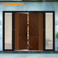 Porte d'entrée double moderne Blossom Cheer BC1891 en aluminium, bois et verre avec isolation phonique, couleur et dimensions personnalisées