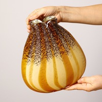 Ensemble de vases en verre ambré rayé soufflé à la main RYLAVA, style Murano, assiette et bol décoratifs en verre, ornement de table pour la maison