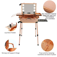 Valise de maquillage professionnelle télescopique en aluminium avec lumières et haut-parleurs Bluetooth, chariot portable pour maquillage