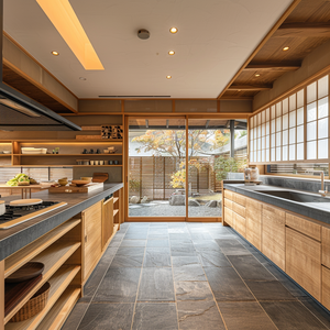 Mobili da <span class=keywords><strong>Cucina</strong></span> in Stile <span class=keywords><strong>Zen</strong></span> Minimalista Giapponese, Impiallacciatura in Legno Naturale con Piano di Lavoro Grigio, Set <span class=keywords><strong>Cucina</strong></span> Modulare - Product Image 6