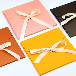 Recyclable wholesale silk scarf packaging envelope custom logo folding paper packing envelopes with ribbon