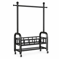 Porte-vêtements double barre en acier carbone de qualité supérieure, détachable, avec étagères en maille pour armoire, entrée, chambre, usage quotidien de rangement