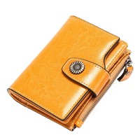 Tas genggam kulit asli wanita, dompet kulit sapi mewah desainer Logo kuning kustom untuk wanita
