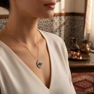 Occhio Del Male Nella Rotonda Pendente di Disegno Di Fascino Turco del Commercio All'ingrosso Handcrafted 925 Gioielli In Argento Sterling - Product Image 3