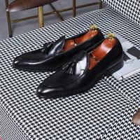 Isirhonour Mocassins en cuir patiné peints à la main pour hommes, à enfiler, à pampilles, style italien, à bout couvert, chaussures de ville pour événements formels