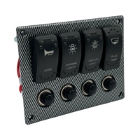 Panneau de Commande Étanche 4 Gangs à Double LED Type Carbone avec Disjoncteurs pour Bateaux, Caravanes et Yachts – Vente en Gros