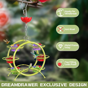 नए डिजाइन अद्वितीय ह्यूमिंगबर्ड फीडर के लिए नई डिजाइन अद्वितीय ह्यूमिंगबर्ड फीडर फांसी श्रृंखला 6 कटोरे गुलाबी और हरे रंग - Product Image 3