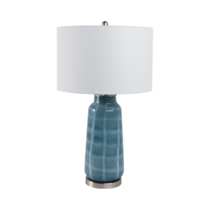 Lampada da Tavolo in Vetro Smerigliato con Base in Ceramica Blu e Paralume Bianco, Luce Decorativa per Soggiorno, Camera da Letto, Comodino - Product Image 1