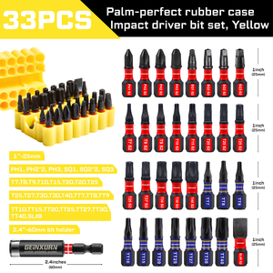 GEINXURN Embouts de tournevis à chocs de qualité industrielle 25mm PH SQ T <span class=keywords><strong>TT</strong></span> SL Base souple Tête Phillips Type 2 Poignées jaunes OEM - Product Image 2