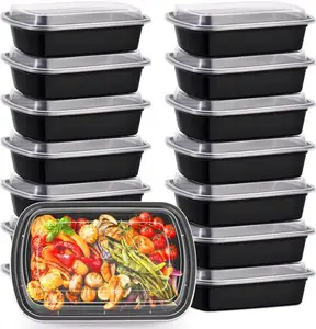 Recipientes de preparação de refeições de 38 onças Recipientes de armazenamento de alimentos extra grandes e grossos com tampas Bento Box descartáveis de plástico reutilizáveis sem BPA