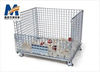 Mracking Entrepôt Stockage Pliable Cage à palettes en métal Chariot Heavy Stackable Security Wire Mesh Steel Rolling Container Cage