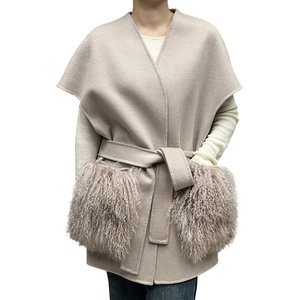Nuovo Gilet in <span class=keywords><strong>Lana</strong></span> Morbida con Tasche in Pelliccia per Donna, Gilet in Cashmere - Product Image 1
