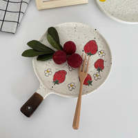 Assiette plate fruitée en céramique de style mignon avec poignée vaisselle à motif de dessin animé mignon imprimé personnalisé assiette en céramique irrégulière