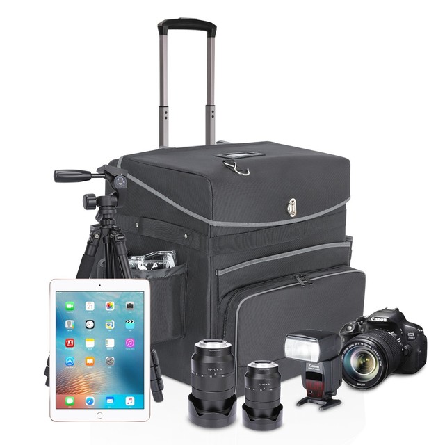 Professional Waterproof Shockproof Dustproof Oxford Outdoor Travel Backpack Multi-Functional DSLR Camera Trolley Case Wheels