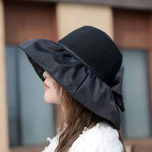 Sombrero de Sol de Ala Ancha con Lazo para Mujer, Plegable, Protección UV, Transpirable, de Paja Natural, Estilo Femenino para el Día a Día - Product Image 4