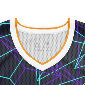 Maillot de basket sportif élégant Healy, col en V, sans manches, en mesh, imprimé géométrique sublimé, unisexe, adulte, respirant, toutes saisons - Product Image 3