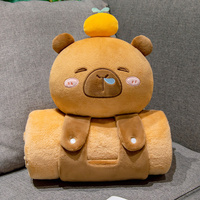 HY2 2 en 1 en peluche Capybara poupée oreiller couverture enfants couverture chaude pour bureau pliant Capybara oreiller couverture