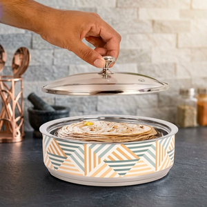 Casserole ronde en acier inoxydable avec couvercle en verre, motif géométrique moderne, design durable, lavage à la main uniquement - Product Image 4
