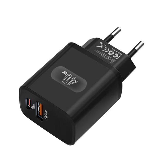 40W PD+QC4.0 Dual Port USB-C/A Wall Fast Charger with Multi-Protection for Phone Tablet