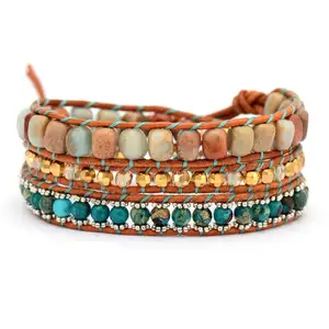 Natural Stone Handmade Wrap 3-Layer Bracelet Boho Jewelry for Women