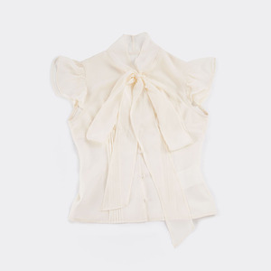 Chemisier élégant et féminin en tissu respirant plissé à manches courtes, avec nœud sur le devant, couleur unie, imprimé numérique, idéal pour l'été - Product Image 2