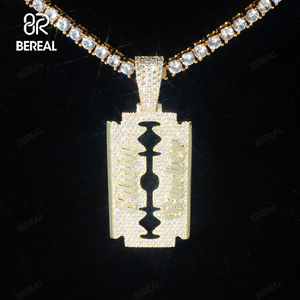 Pendentif personnalisé en moissanite VVS avec nom, testeur de diamant, hip hop, argent 925, coupe ronde, pendentif avec initiale, bijoux fins pour hommes - Product Image 2