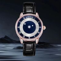 Montre mécanique automatique pour homme, boîtier en or rose, bracelet en cuir noir, bracelet en diamant, cadran lumineux, étanche 5BAR