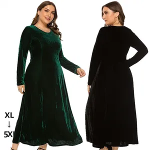 Новинка 2023, оптовая продажа, Осеннее женское платье большого размера ZOYIAME, модное вельветовое платье средней длины с круглым вырезом и длинными рукавами