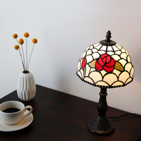 Luminaire Vintage Européen Méditerranéen Simple et Écologique, Dôme en Résine Peint à la Main avec Fleurs en Verre Teinté, LED E14 AC, Protection des Yeux