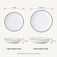 Lot de Plats Creux en Céramique de 18 cm et 20,5 cm (7 et 8 Pouces) en Porcelaine avec Bord Noir pour Hôtels et Restaurants – Vaisselle Professionnelle en Gros